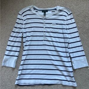 Ralph Lauren White and Navy Striped Long Sleeve Tee